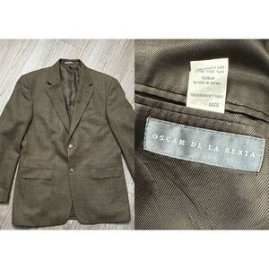 Oscar de la Renta Coat Mens 41R Lamb Wool‎ Brown Herringbone Two Button Blazer